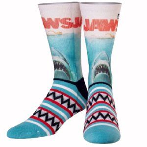 Jaws Striped Teeth Athletic Crew Socks - NEW Fast Ship